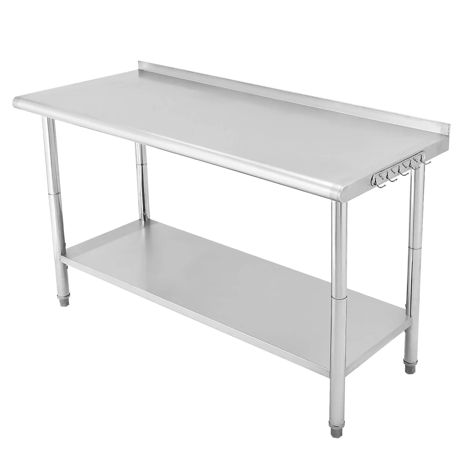 Garvee NSF Stainless Steel Work Table 60x24 Inch with Adjustable Undershelf, Backsplash, Casters, Hooks, and Trash Rack - Heavy Duty Commercial Prep Table for Kitchen, Restaurant, Garage, Workshop