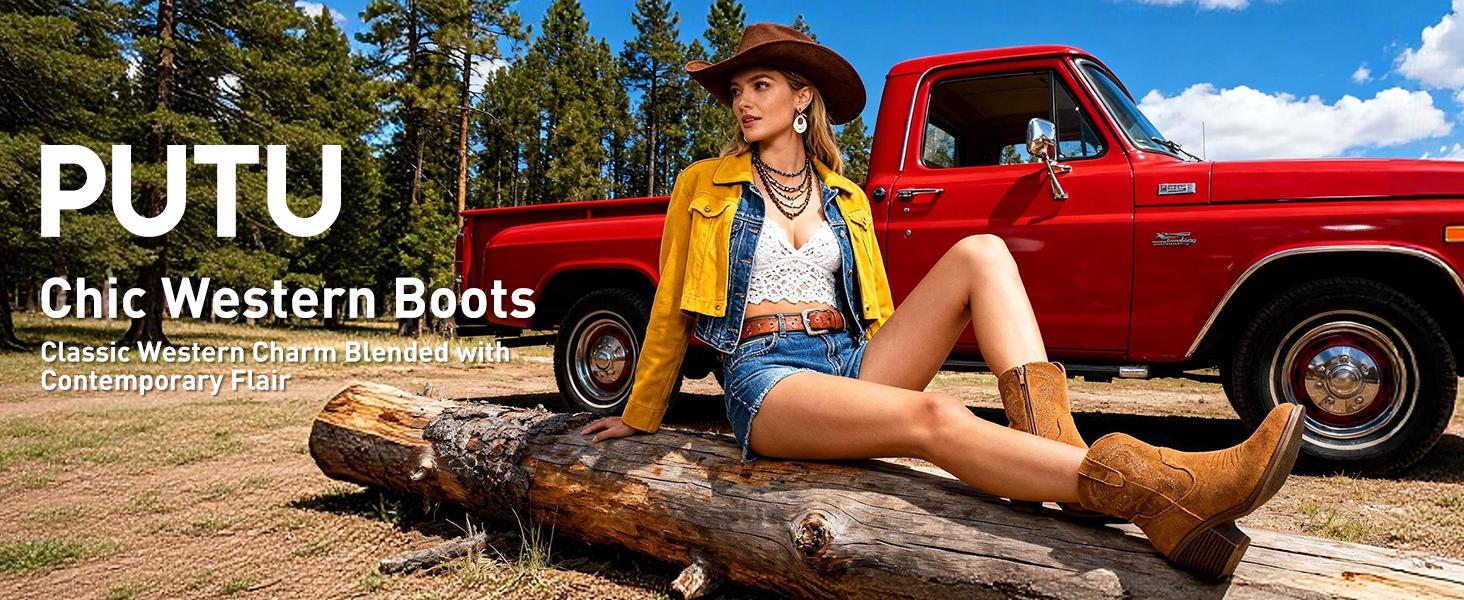 Cowboy Cowgirl Ankle Boots for Women Western Boots with Pointed Toe, Side Zipper and Chunky Heel Design