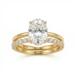 18K Gold Plated S925 Classic 4.5CT Oval Cut Engagement Ring Set – Bridal Jewelry, 925 Sterling Silver Wedding Ring Set for Proposals, 5A Cubic Zirconia Anniversaries & Birthdays