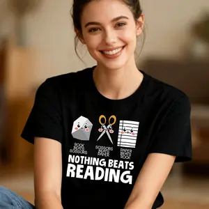 Nothing Beats Reading Teacher T-Shirt Casual Graphic Soft Cotton Crewneck Fitted Shortsleeve Womenswear Fun Tops Tshirt Summer Streetwear