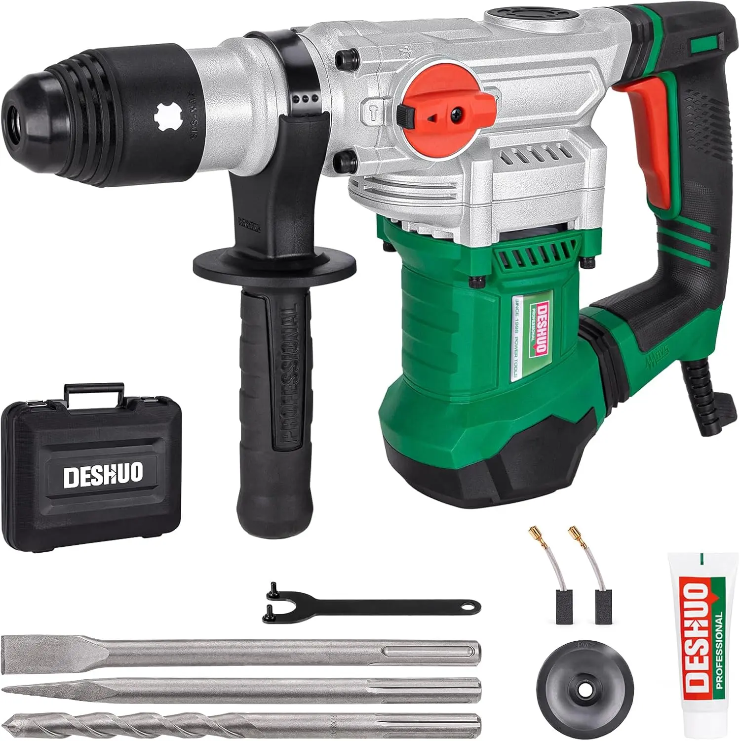 1-1/2" SDS-Max Heavy Duty Corded Rotary Hammer Drill - 12.5 A 3-Function Electronic Drilling Machine with High Torque Impact, Vibration Control, Safety Clutch, Drill Powered Device, for Concrete Demolition, Includes 1 Bit, 2 Chisels, Carrying Case