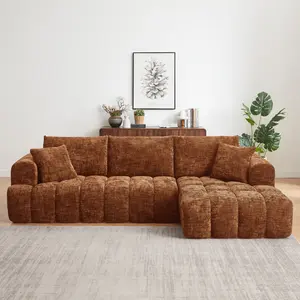 Luxury Chenille L-Shape Sectional Sofa Bed - Modern Minimalist Oversized Sleeper Couch, No Assembly Required for Living Room, Apartment & Office