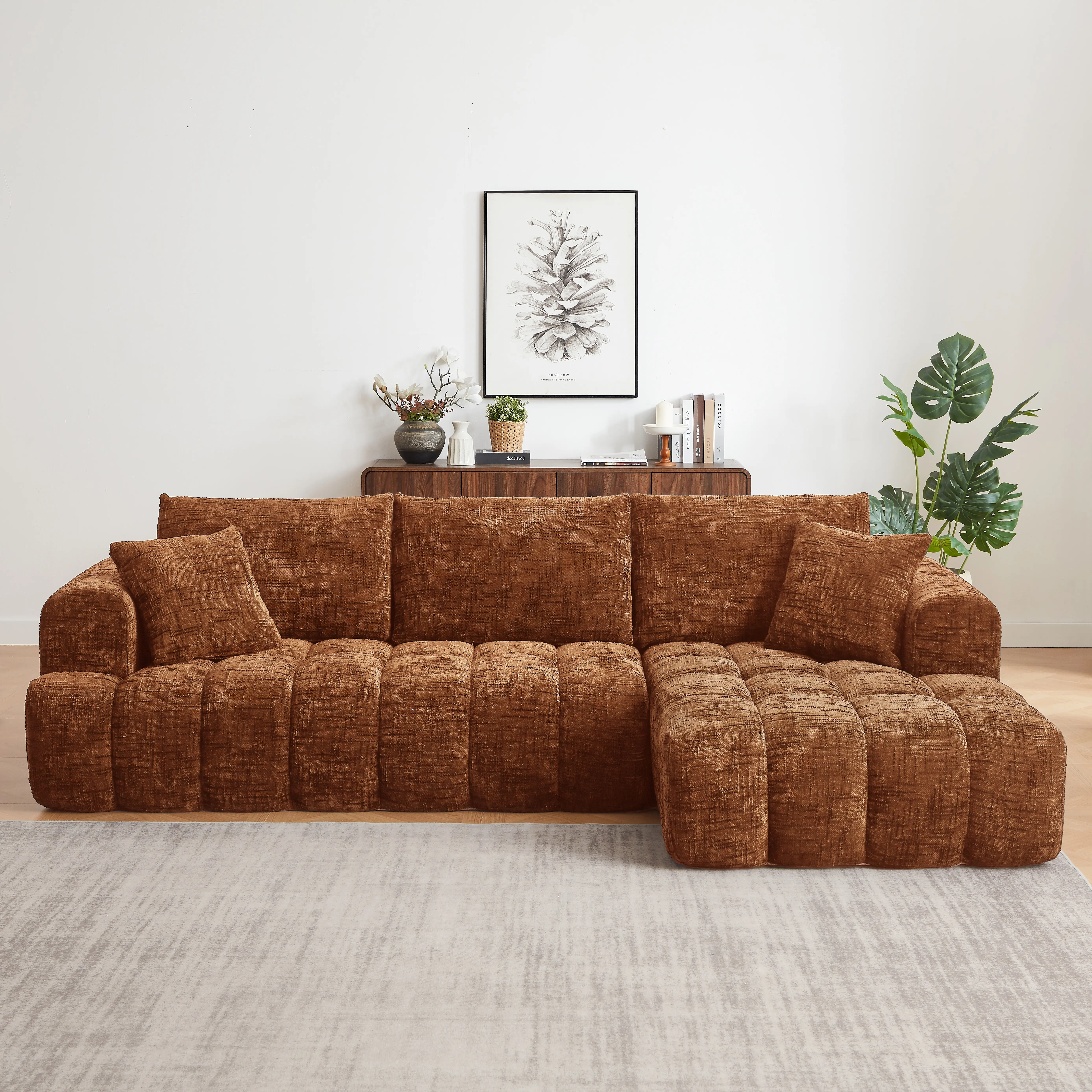 Luxury Chenille Upholstered L-Shaped Sectional Sofa - Convertible Indoor Sofa Bed with Sponge, Advanced Support System, Durable Modern Minimalist Oversized Design, No Assembly Required for Living Room, Apartment