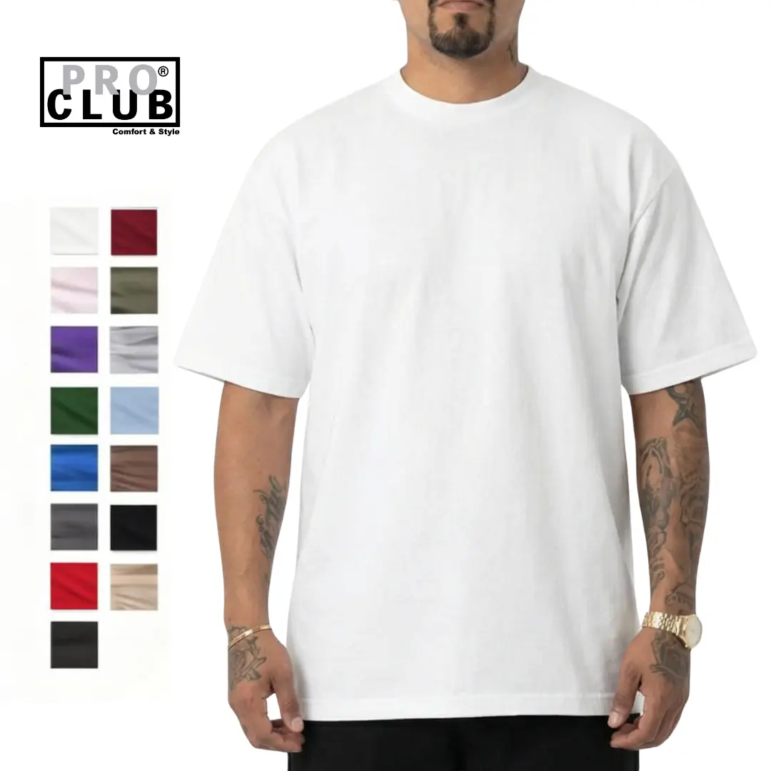 PROCLUB Men's Heavyweight Cotton Short Sleeve Crew Neck T-Shirt - LA Streetwear Hip Hop Top, Big-Tall Sizes, Black White Grey, Relaxed Classic Fit, Ribbed Details, USA Made, Tshirt, Relaxed Fit, Fabric, Knit, Oversized, Round Neck, Basic, Fashion