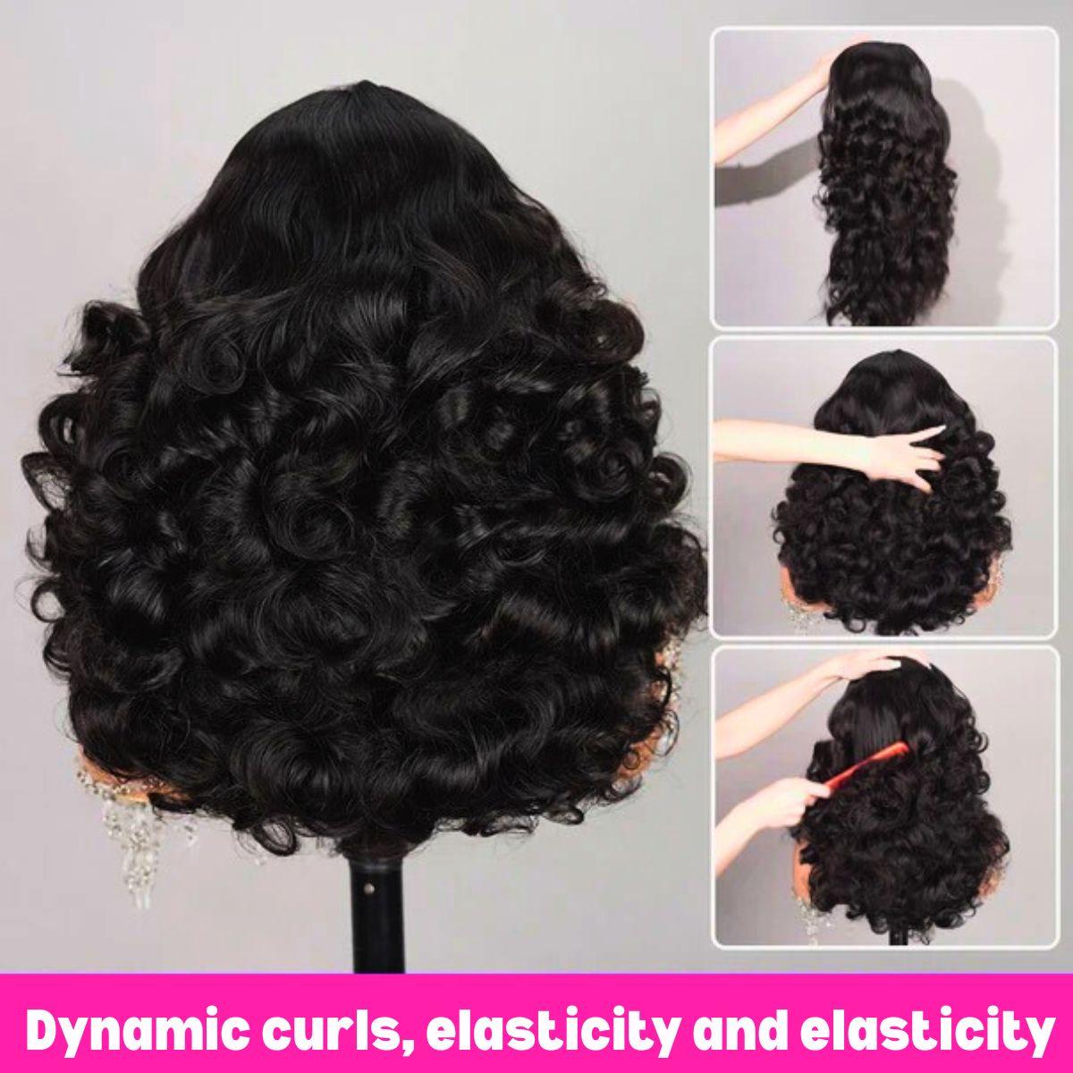 Suntuhair 250% Density Wig Blow Out Luxurious Bomb 12A Brazilian Human Hair Funmi Bouncy Curly Glueless Wigs Pre Plucked Hairline Pre Cut Lace 5x5 Lace Middle Part Closure Wigs Super Double Drawn Wig 90s Style, Glueless Lace Frontal, Human Hair Wigs,summe