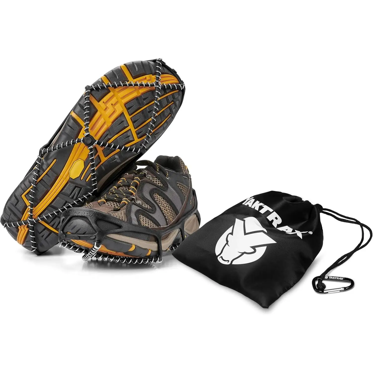 Walk Plus Traction Cleats for Ice and Snow, 360° Steel Coil Grip for All-Direction Traction, Flexible Cold-Resistant Upper, Easy On/Off with Heel Tab, Includes Carry Bag & Carabiner