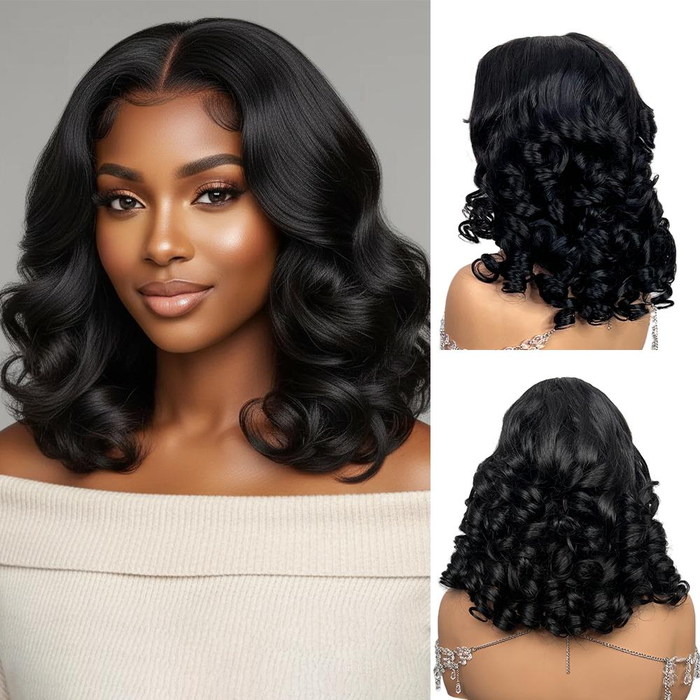 NEW Menglle Hair 250% Density Blow Out Bouncy Wave 7x6 Pre Cut Lace Front Wig Spiral Curl Gluess Human Hair Wigs With Middle Part 90s Style#springfresh#GiftedInLove