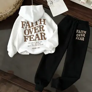 Men's "Faith Overcomes Fear" Fleece Hoodie and Sweatpants Set, 100% Cotton T-Shirt Casual Set, A Meaningful Father's Day Gift