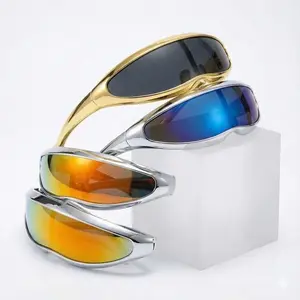 TikTok Viral Y2K Futuristic Sunglasses for Women Men, Cyberpunk Shield Visor Eyewear, Metallic Wrap Around Rave Festival Glasses, Trendy 2026 Aesthetic Streetwear Accessory, Space Age Sun Glasses