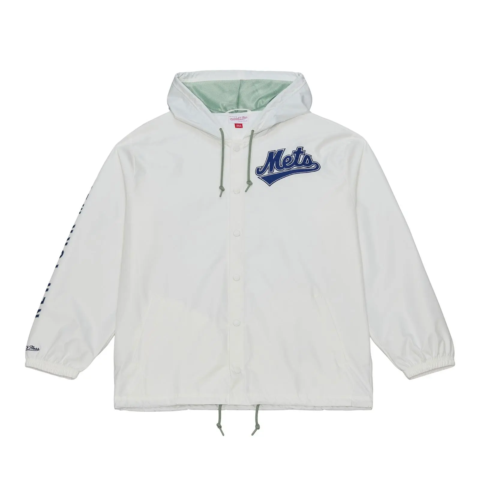 Mitchell & Ness Men's New York Mets White Yacht Rock Coaches Full-Snap Front Hooded Windbreaker Jacket, Graphic Hoodies, All-Seasons Casual Wear, Regular Cut