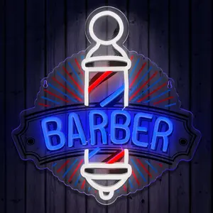 Barber Neon Sign for Barber Shops Hair Salon Decor Business Logo USB Powered Man Cave Pub Gift
