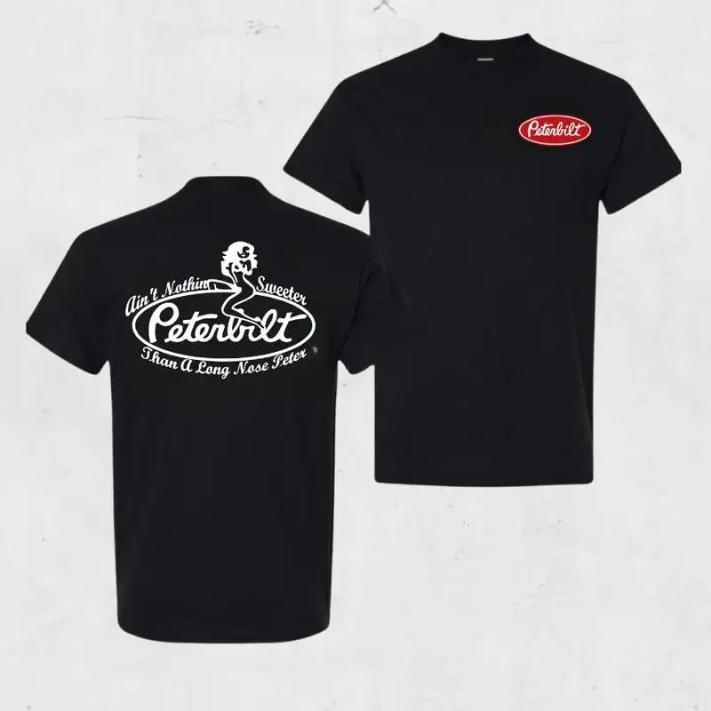 Funny Peterbilt Trucking T-Shirt – Long Nose Peter Slogan with Pin-Up Silhouette and Classic Logo, Perfect for Diesel Lovers and CDL Drivers, Unisex T-Shirt for Trucking Lifestyle, Menswear Tops