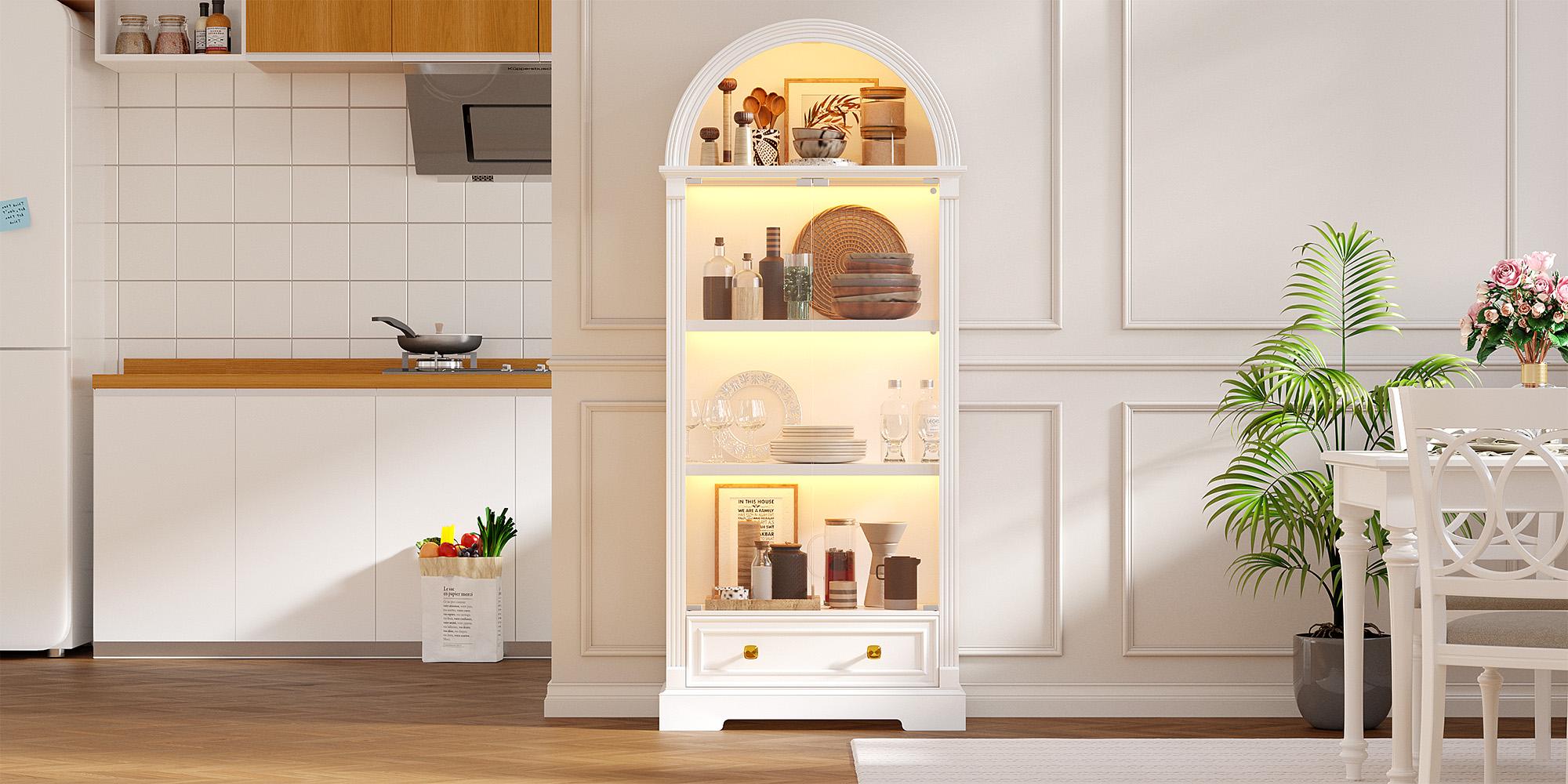 MIU Farmhouse Display Cabinet with Doors,Drawer & Adjustable Shelves, 71” Tall Bookshelf Modern China Storage Kitchen Pantry for Living Room,Office