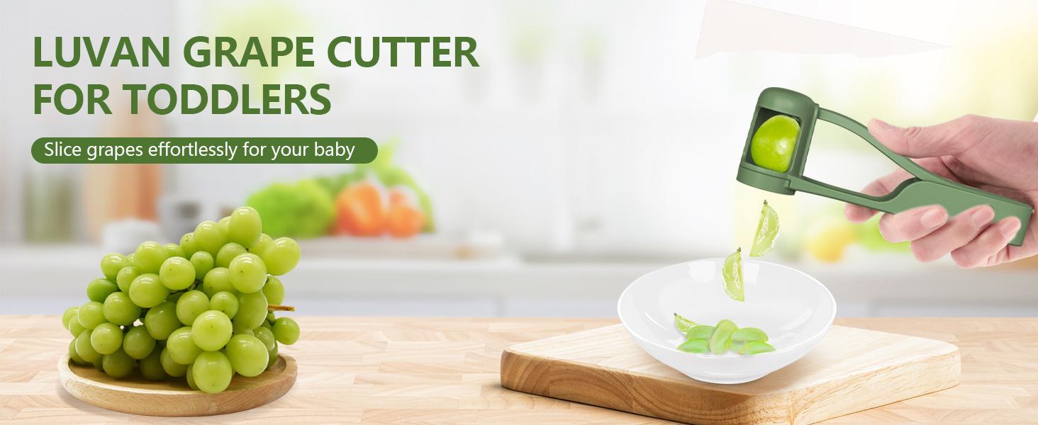 LUVAN Stainless Steel Grape Cutter - Durable ABS Fruit Tool for Toddlers 1-3, 1-Press Quarter Slicing, Automatic Spring Return, Thumb Operation, Safe for Cherry Tomato, Kids' Snacks, Outdoor Activities, Party Platters Kitchen Supply