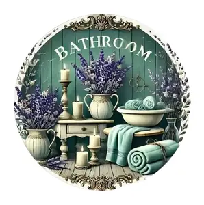 2D Flat Wall Art - Elegant Bathroom Decorative Supplies - Retro Metal 8x8 Inch Round Aluminum Painting, Best for Bedroom and Living Room Home Restaurant Bar Cafe Garage Decoration, Perfect Gift for Friends and Family, Ornaments Artistic