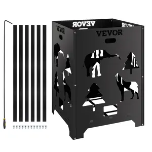 【DealsForYouDays】VEVOR Burn Barrel, 21x21x27 inch Burn Cage, Carbon Steel Cage Incinerator, Incinerator Barrel with Lid and Handle for Outdoors