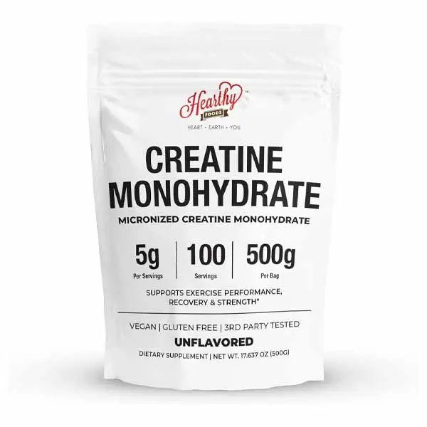 HEARTHY FOODS Creatine Monohydrate Micronized Powder 500G - 100 Servings, 5000mg Per Serving (5g) - 17.9 Oz for Men & Women Muscle Growth & Recovery - UNFLAVORED