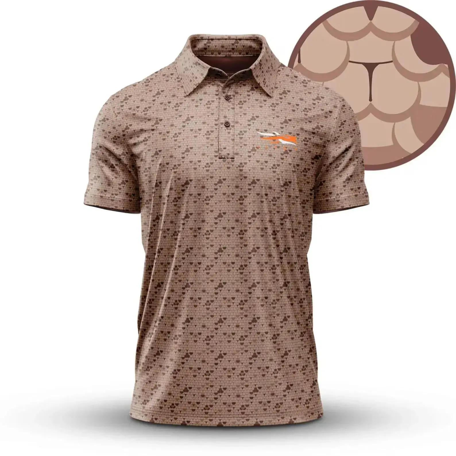 Khaki Camouflage Polo Golf Shirt For Men Outdoor Short Sleeve Top