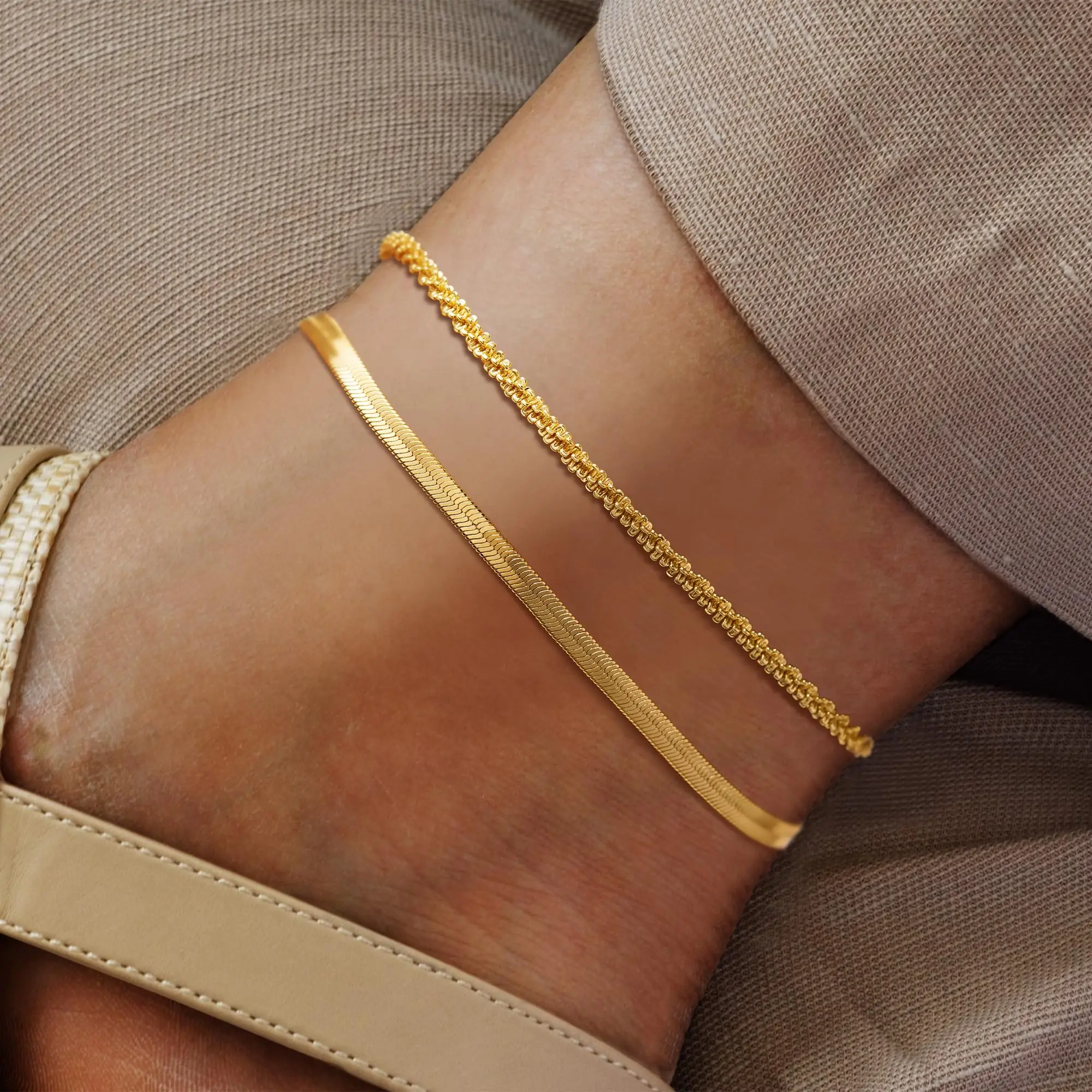 Dearmay Women's Gold Layered Anklets - 2-Layer Cubic Zirconia Wearable Jewelry, Lightweight Non-Tarnish Versatile Accessory, Gift for Birthday, Valentine, Summer Beach Fashion