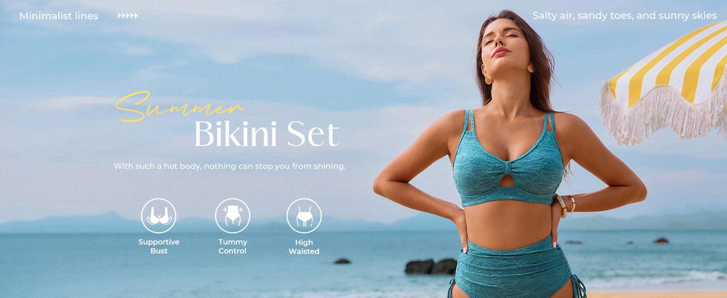 【S-XL】Hanna Nikole Women's High Waist Bikini Set Jacquard 2 Piece Swimsuit Modest Swimsuit Belly Tucker Swimsuit 2026