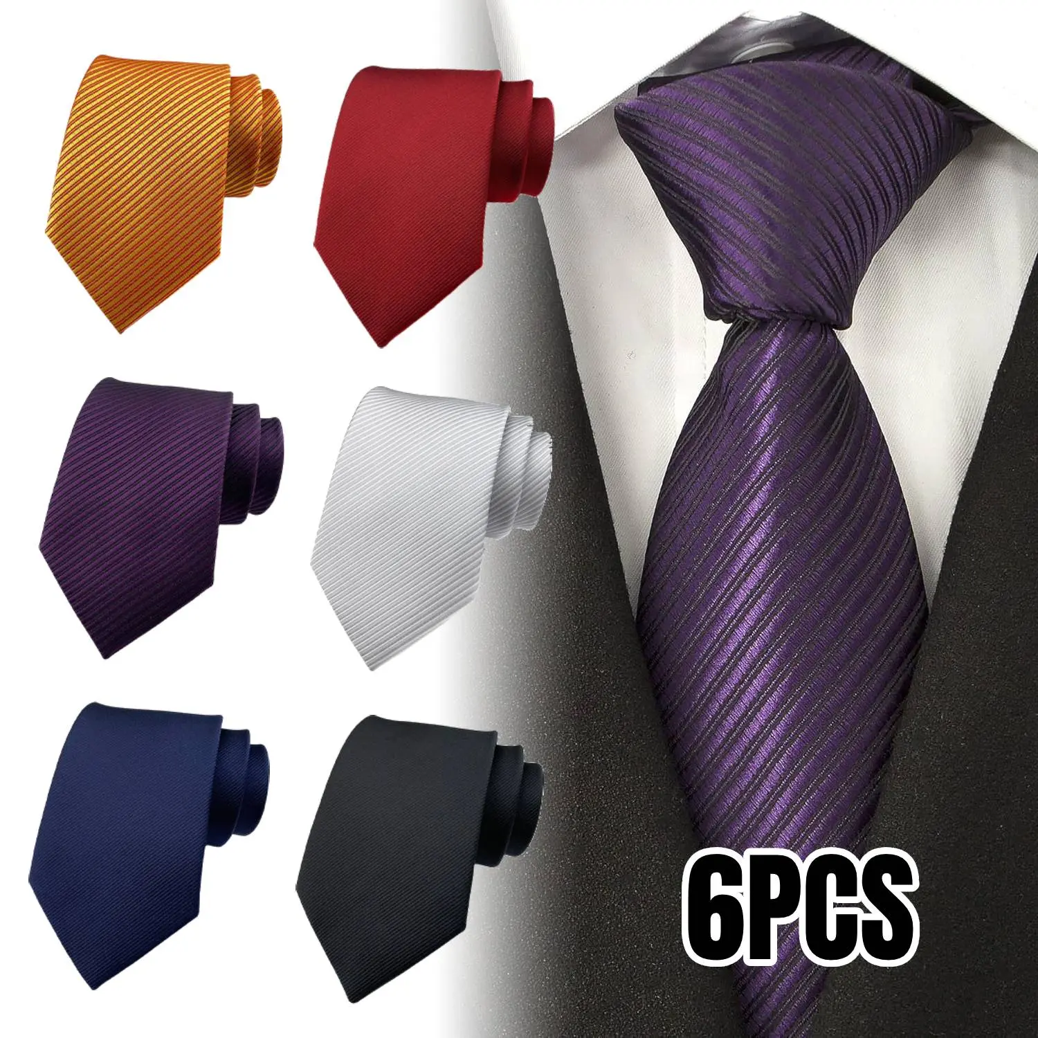 Men's 6 Piece Tie Set, Classic Cut Jacquard Woven Neckties, 3.1 in Wide & 57.5 in Long, Suit Accessories for Business and Formal Events, Casual Elegant Tie, Woven Fabric, Length 57.5"