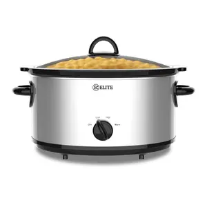 Kitchen Elite 7 Qt Slow Cooker, Stainless Steel Ceramic Crock Pot with Glass Lid