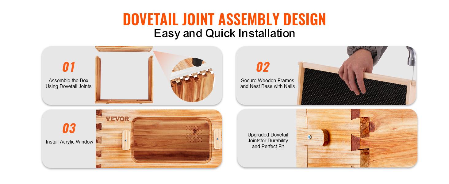 VEVOR Bee Hive 40 Frame Bee Hives Starter Kit,  Beeswax Coated Cedar Wood, 2 Deep + 2 Medium Bee Boxes Langstroth Beehive Kit, Transparent Acrylic Windows with Foundations for Beginners Pro Beekeepers