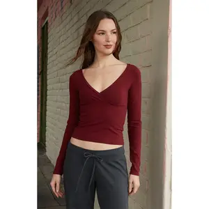John Galt Women's Burgundy Amara Surplice Long Sleeve Top