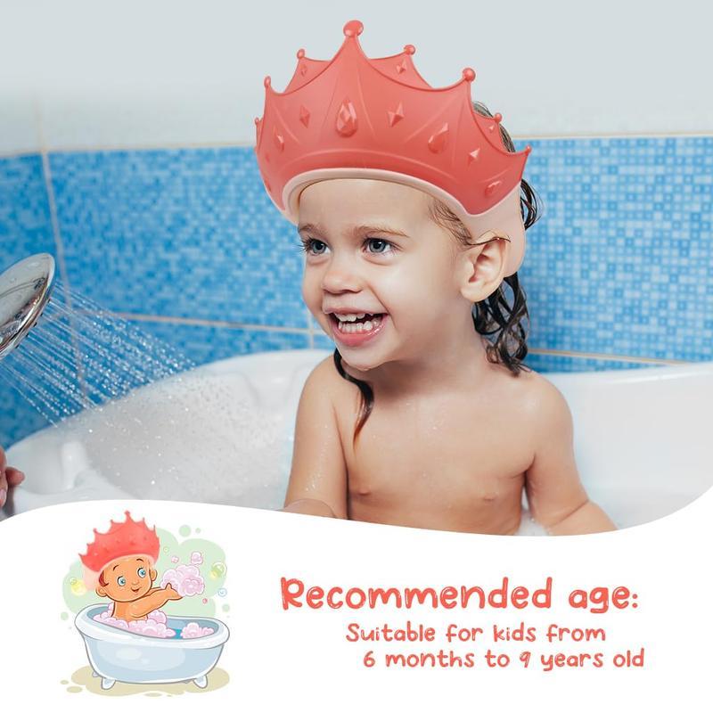 [Holiday Haul] Cute Cartoon Crown Baby Shower Cap – 1 Pack, Reusable Soft Silicone, Comfortable & Protective for Eyes and Ears, Perfect for Kids and Home Bath Time