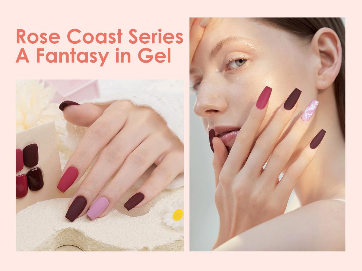 BUBU CANDY Rose Coast 6-Piece 15ml Gel Nail Polish Set with LED Light & Accessories - Almond Milk, Peach Pollen, Cherry Pink, Lotus Root Pink, Coastal Rose, Dark Chocolate - Hema & Tpo Free, Non-Toxic Vegan - Manicure Gift