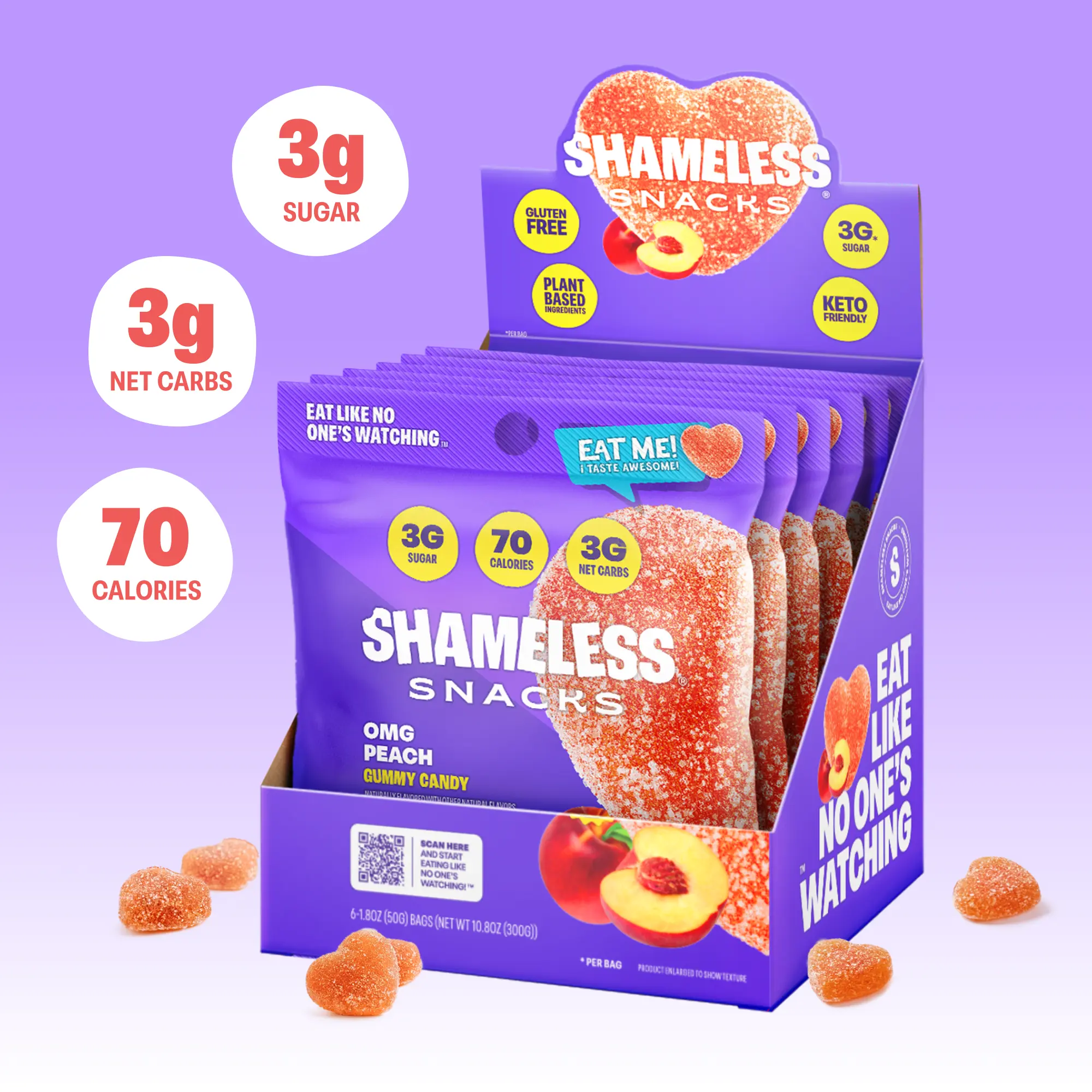 Shameless Snacks Sour Peach Chewy Candy - Fruity Flavor Gluten Free Health Gummy Treats, Delicious Snack Option, Gluten Free Gummy