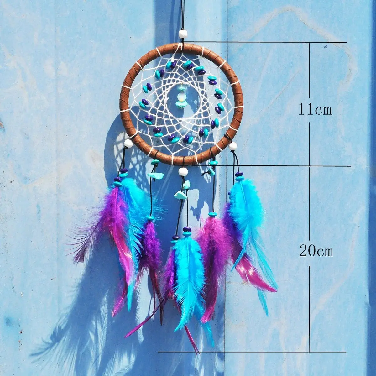 Handmade Bohemian Turquoise Dreamcatcher with Feathers, Multi-use Car Hanging Ornament & Home Wall Decor, Holiday Craft Gift