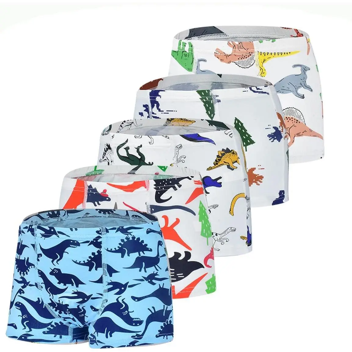 X-UDW01   Boys Boxer Briefs, Toddler Kids Soft Cotton Underwear 5 Pairs Little Big Boy Dinosaur Shark Shorts Set