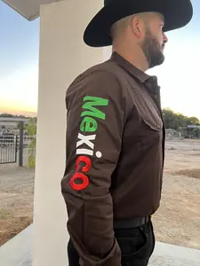 Mexico men shirt long sleeve brown camisa