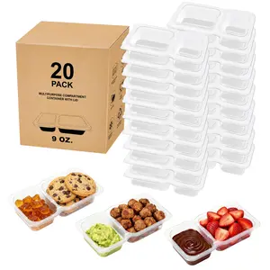 Double Compartment Snack Containers, Bigger Reusable Clear Snack Packs Container with Lids