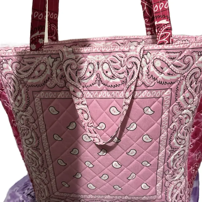 Bandana Tote - Pink Quilted Design with Paisley Pattern and Quilted Detailing