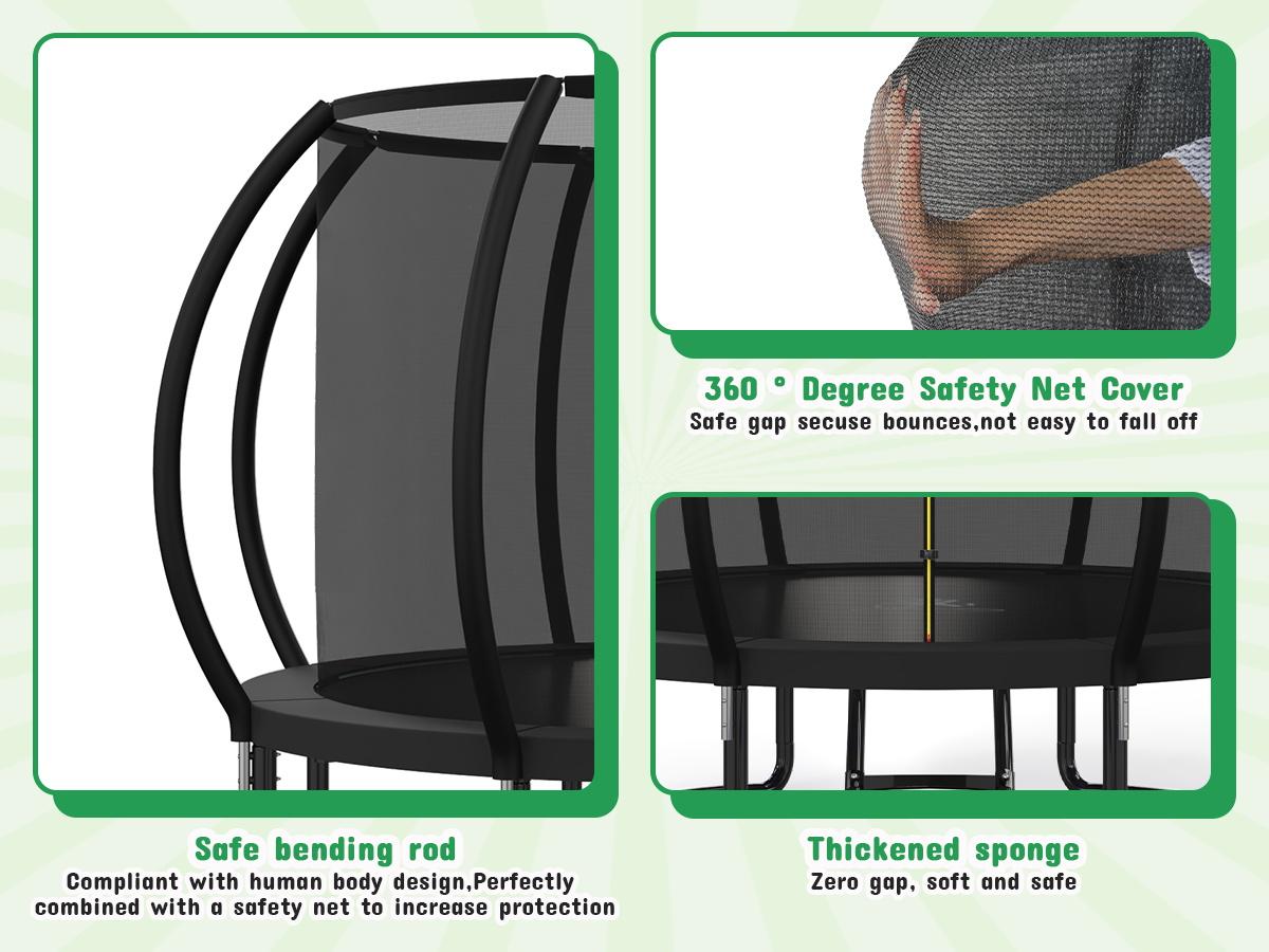 Outdoor Trampoline, 10FT Recreational Trampoline  for Kids and Adults,  ASTM Approved Trampoline with Safety Enclosure Net, Wide Ladder and Anti-Rust Coated Frame