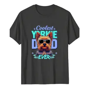 Coolest Yorkie Dad Ever Men's T-Shirt - Black Graphic Tee with Yorkie in Fashion Glasses, Funny Father's Day Gift for Dog Dads, Breathable Crew Neck Casual Shirt, Pre-Shrunk All-Season Casual Attire for Pet Lovers, Gift for Dad, Playful Design