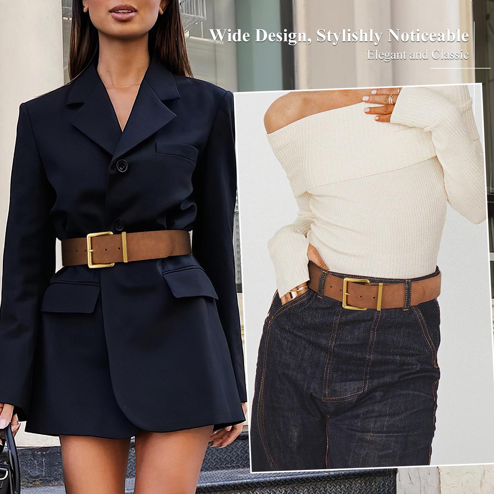 JASGOOD Women Wide Chunky Belt for Dresses Fashion Thick Suede Belt with Gold Buckle JASGOOD Women Wide Chunky Belt for Dresses Fashion Thick Suede Belt with Gold Buckle