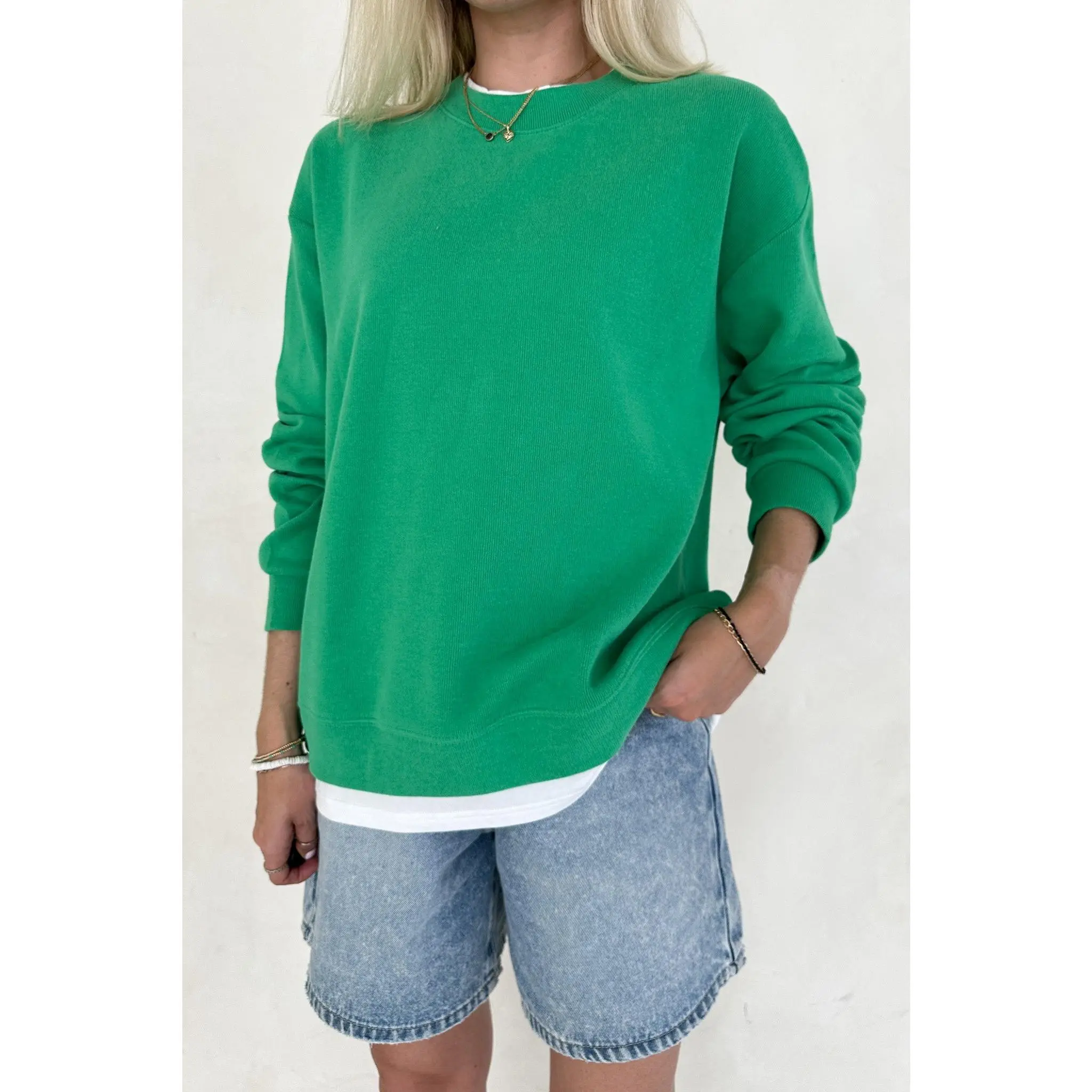 Sophie Crew Twofer Pullover in Kelly Green