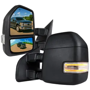 2017-2019 F-250/F-350/F-450/F-550 Super Duty Power Adjustable, Heated, BSM, ATS, & Manual Extendable Towing Mirrors w/ Clear Lens LED Turn Signal, Clearance, & Auxiliary Lights