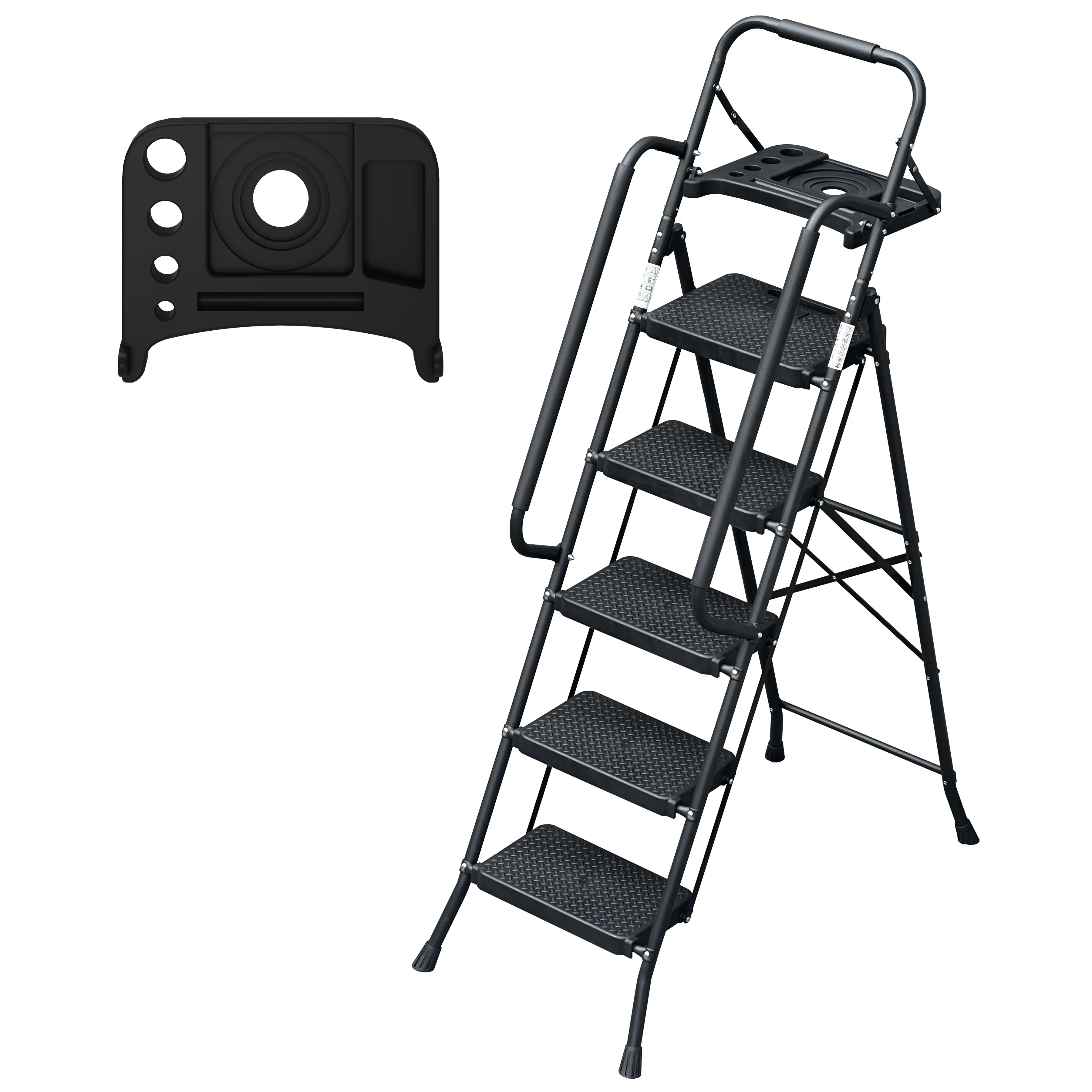 Bellemave  Step Ladder, Folding Step Stool with Wide Anti-Slip Pedal, Sturdy Steel Ladder, Convenient Handrail, Lightweight, Portable Steel Step Stool