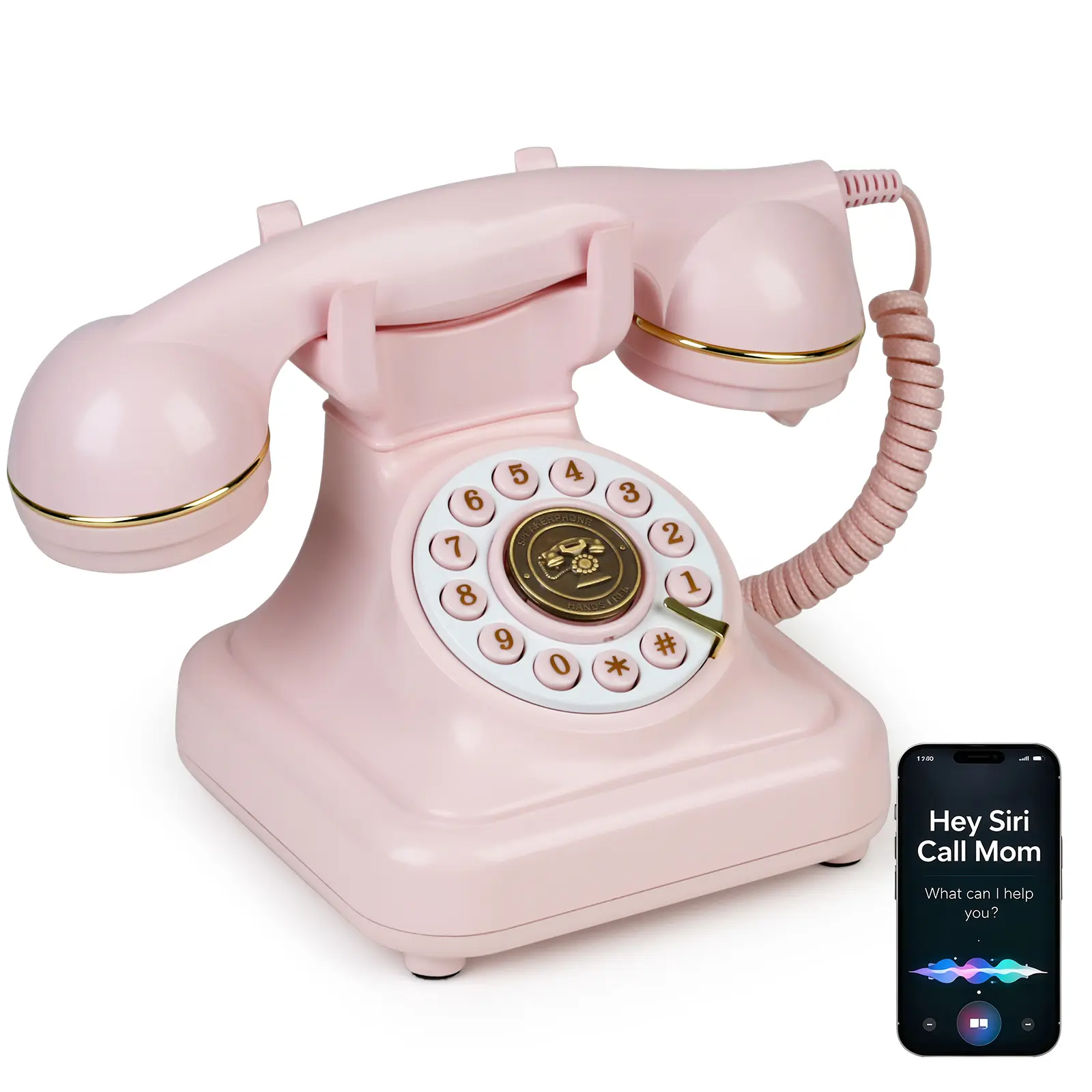 Bluetooth Retro Landline Phone with Voice Assistant, Compatible with Android & iOS, Wireless Physical Home Telephone with Speakerphone & Volume Control,nostalgic vintage telephone，vintage home decor phone，Black White Pink