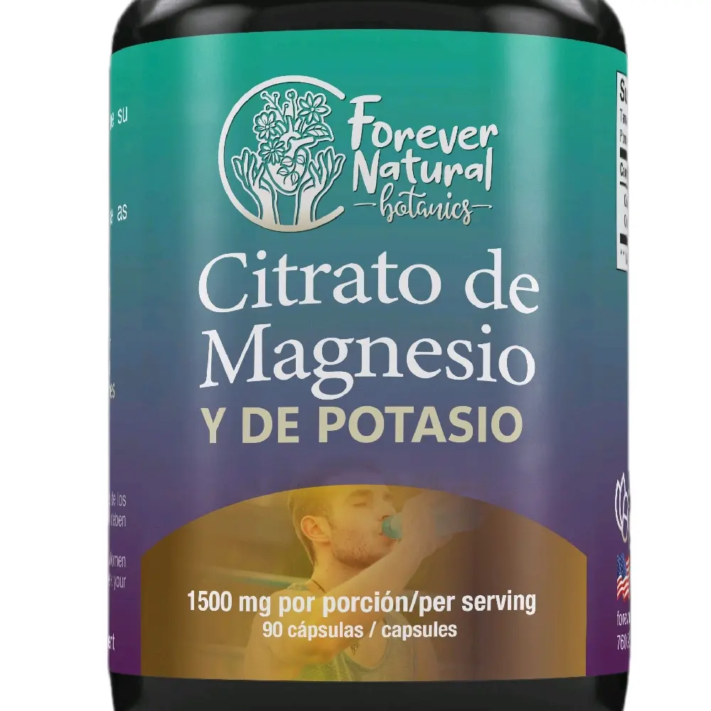 Forever Natural Botanics Magnesium and Potassium Citrate Supplement, 1500 mg, 90 Capsules - Supports Muscle Discomfort Prevention, Nervous System Health, Vitamin Mineral Support