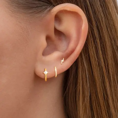 Dearmay Women's 3-Pair Brass Earring Stacking Set - Elegant Dainty Studs, Trendy Small Layered Greenish Spring Drop Earrings, Hypoallergenic Lightweight Cartilage Huggies, Daily Gift
