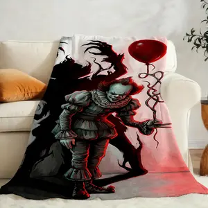 Pennywise The Dancing Clown “It” Horror Flannel Fleece Blanket – Sinister design featuring Pennywise with a red balloon and shadowy tendrils, capturing the iconic terror of the classic horror story, perfect for spooky movie nights and horror fans