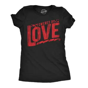 Womens Powered By Love Funny T Shirts Cute Valentines Day Graphic Tee for Ladies Funny Womens T Shirts Cute Vintage Fashion Casual Ladies T-Shirt Gift Love Tops for Women Women's Novelty Tees Black -