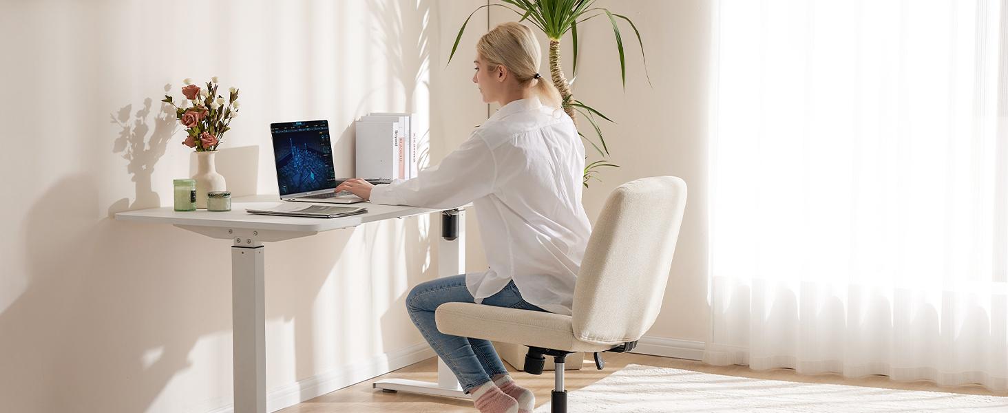 【Super Sale】Height Adjustable Criss Cross Chair with No Wheels / with Wheels- Armless Desk Chair  Wide Swivel Reading Chair