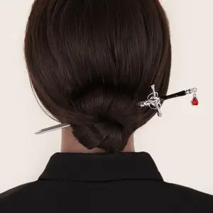 2026 Retro Simple Personalized Hairstick, Dagger Hair Pin Ruby Pendant Silver Sword Sticks Vintage Hair Gothic AccessoriesSword-Shaped Design Hair Pin, Metallic Texture, Simple and Elegant Style Gift For Her