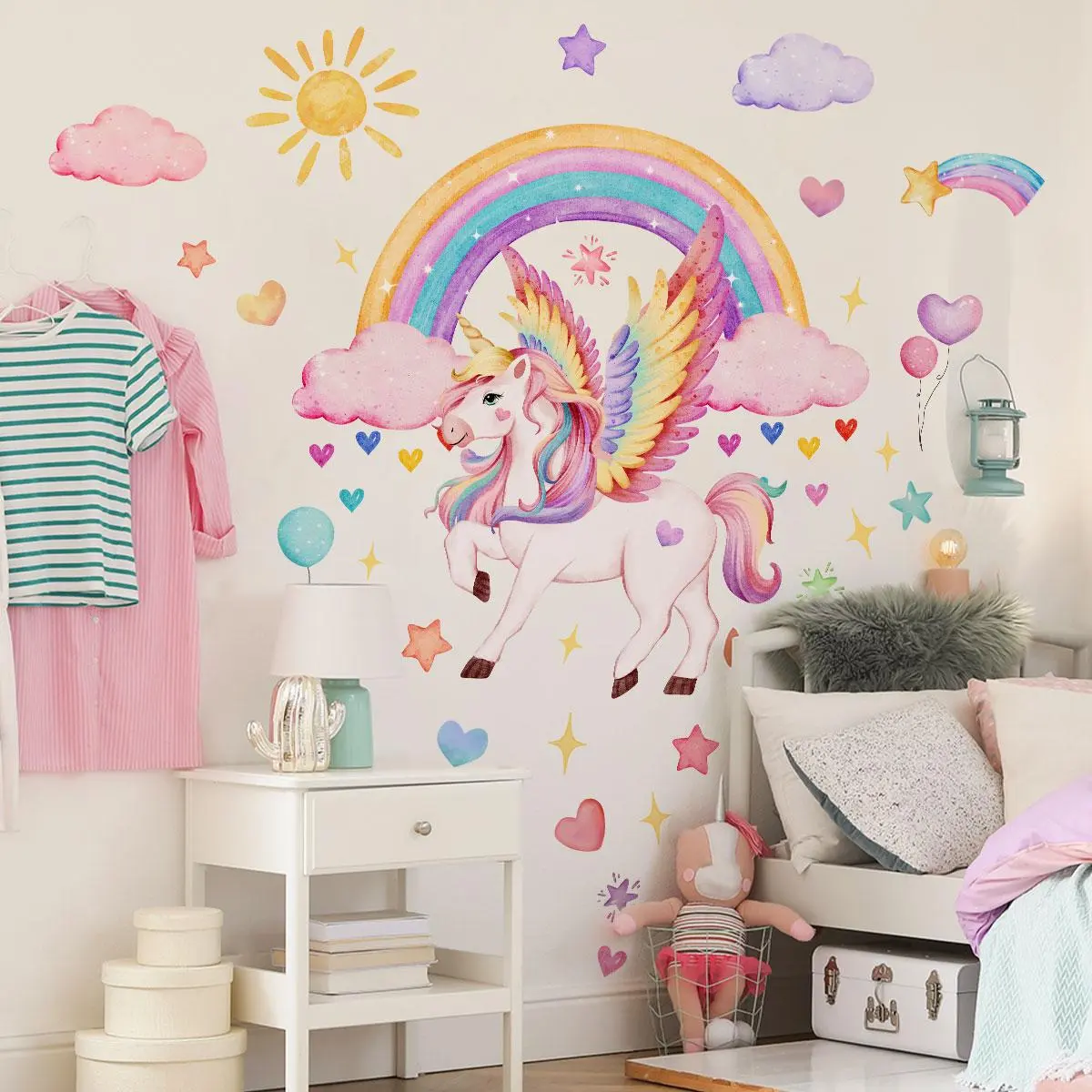 Unicorn & Cloud Pattern Wall Sticker, Colorful Self Adhesive Wall Decal, Wall Art Decorative Sticker for Home Bedroom Living Room